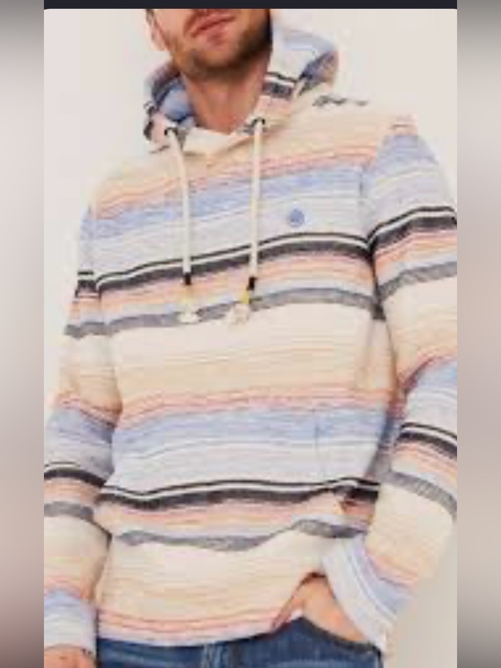 Men’s XL Fatface Trescowe Multi Striped Textured Cotton Hoodie Relaxed Fit Beach
